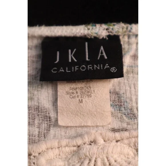 JKLA California Women's Floral Print‎ Lace Trim Top Medium White & Green - Picture 5 of 8